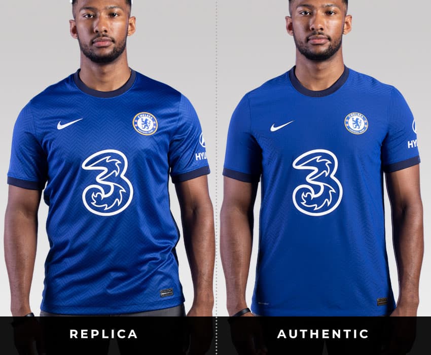 A replica soccer jersey compared to an authentic soccer jersey